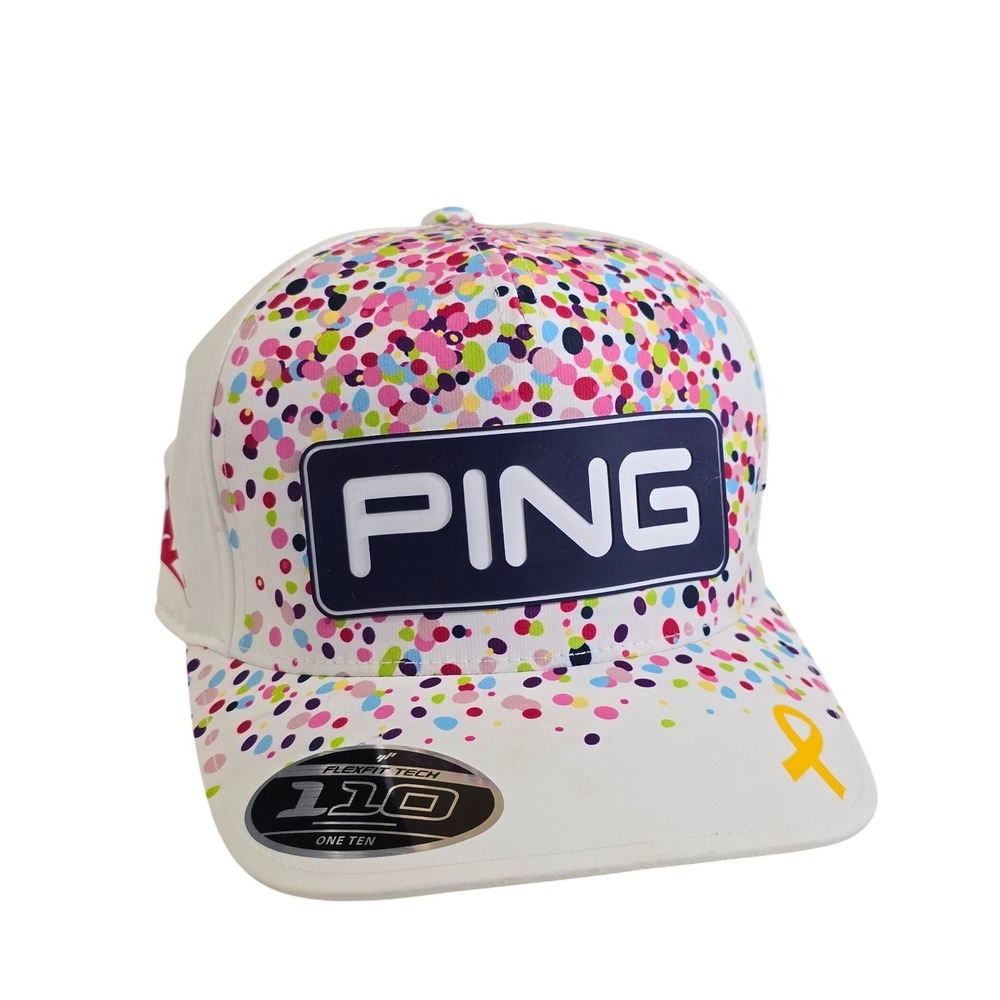 PING Golf Hat St. Jude 110 Confetti Polka Dot White Snapback Cap Rainbow Ribbon